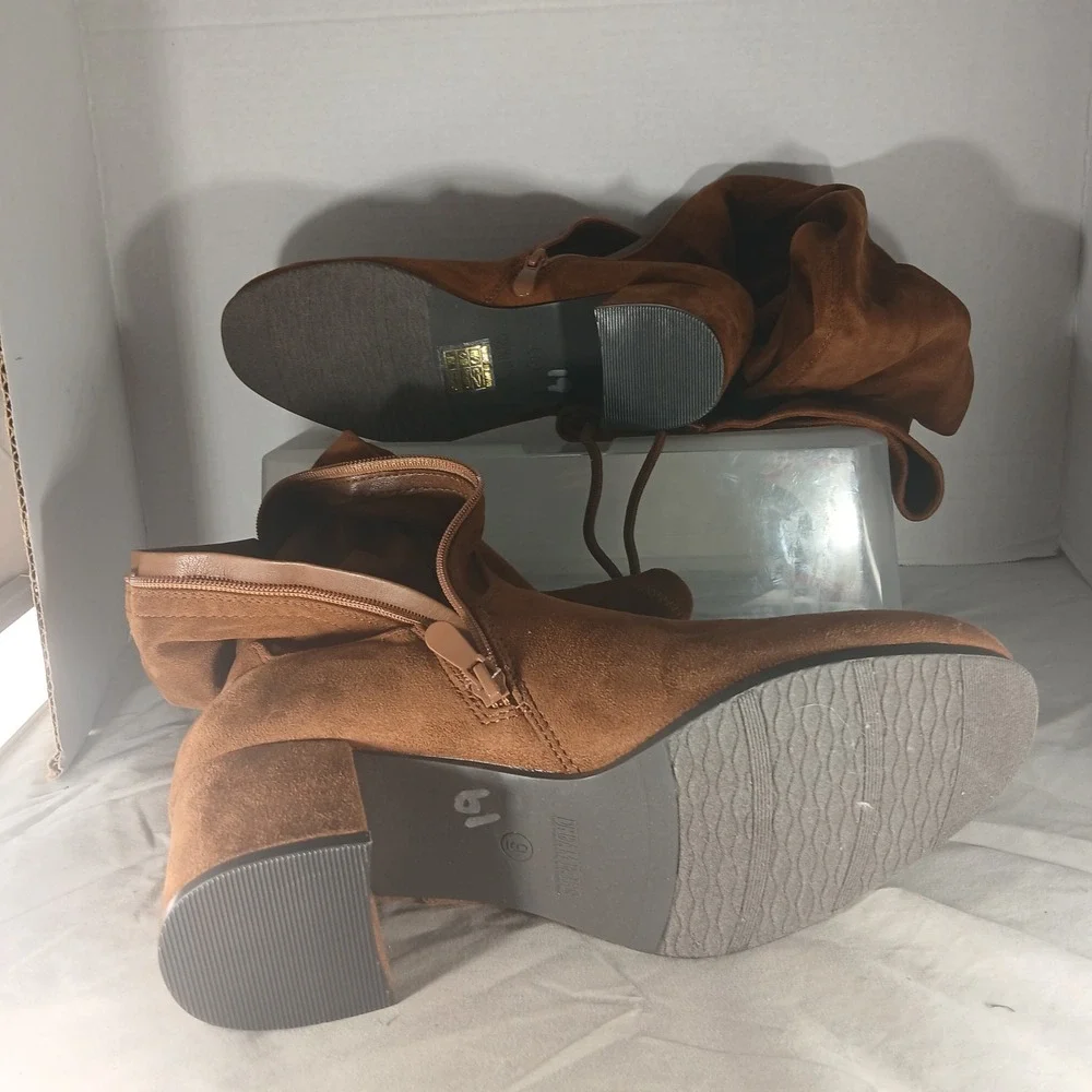 Dream Pairs Over The Knee Boots 9 Tan Brown Faux‎ Suede Block Heel Boho Chic